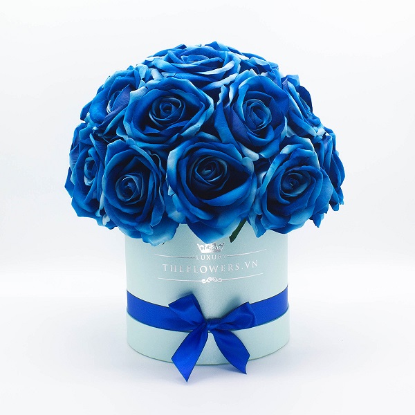 Hoa hồng lụa xanh Hộp tròn xanh Size M - Quà tặng ngày lễ tình nhân